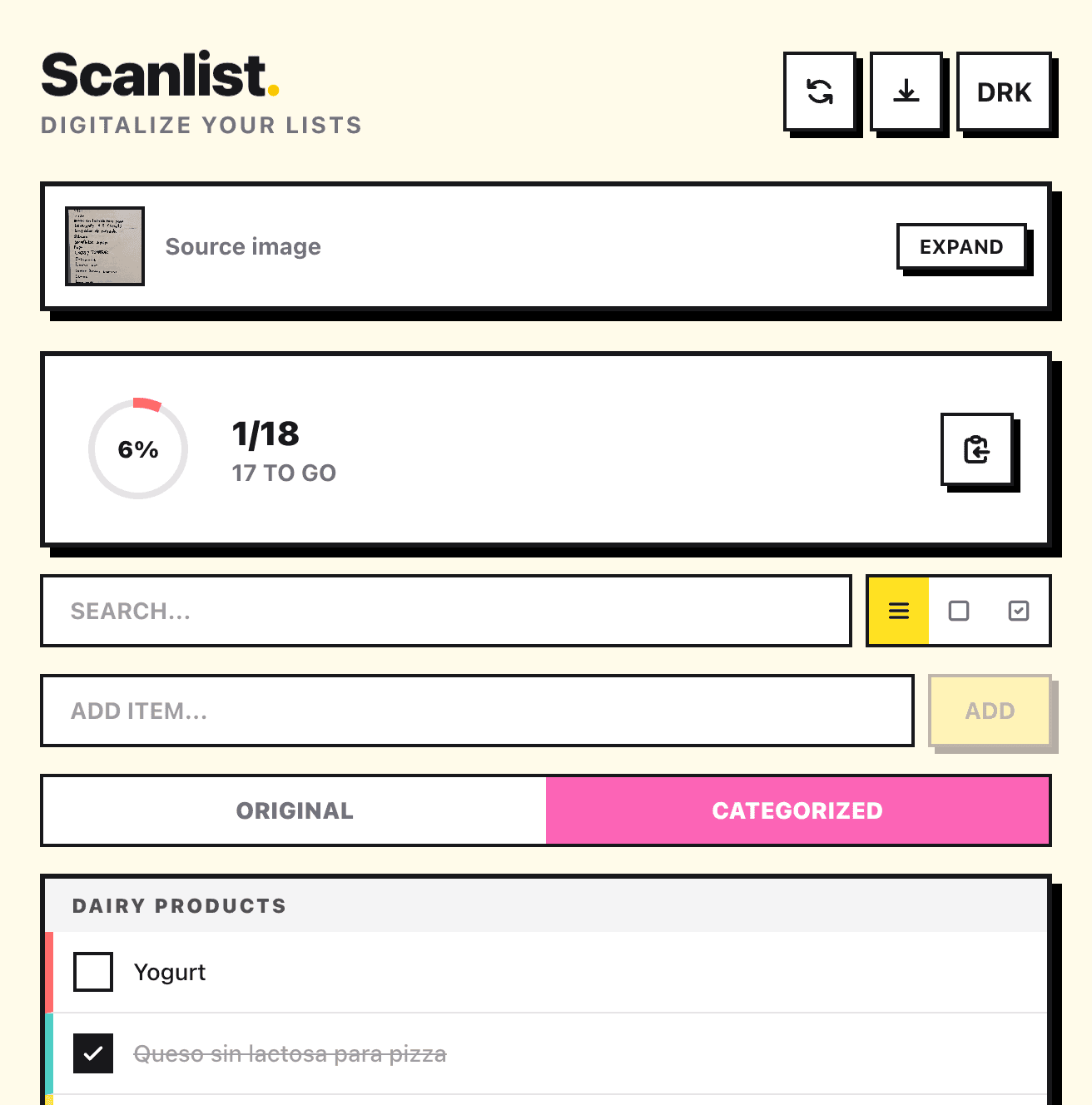 ScanList app screenshot
